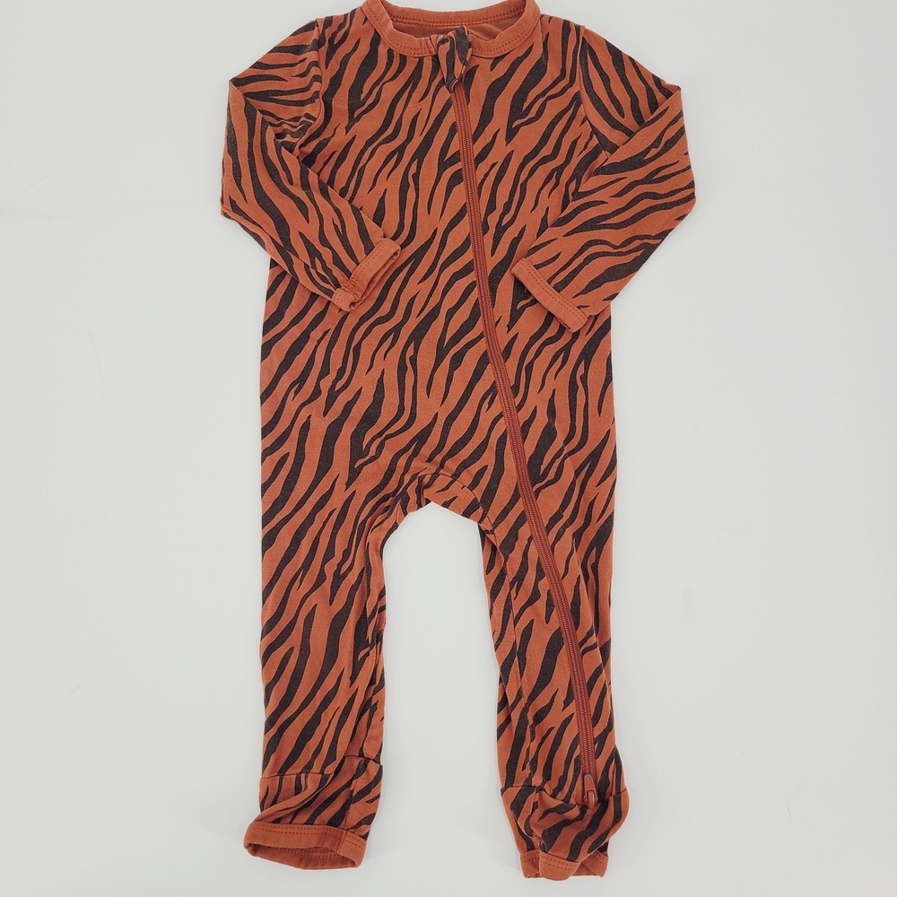 Kyte Baby Tiger Print Bamboo Zippered Romper 6-12M Rust Streetwear Safari